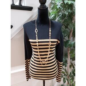 Who What Wear Women's Navy Beige Cotton Boat Neck Long Sleeve Sweater Size Small